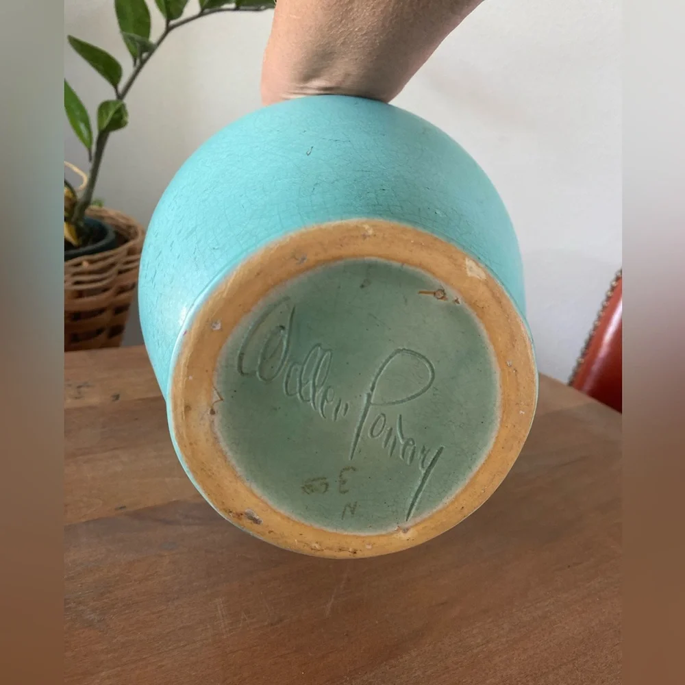Large Weller Pottery Evergreen/Turquoise Vase Satin Matt Green 12” Vintage
